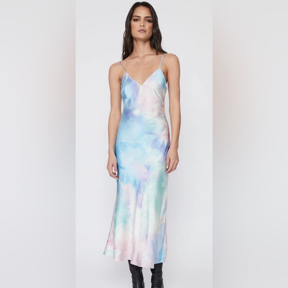 Slip Midi Dress in Pastel Watercolor